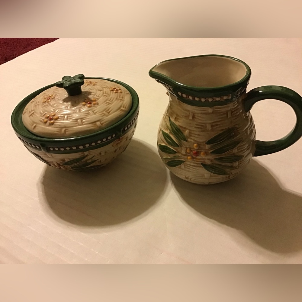TEMPTATIONS SUGAR BOWL W LID AND CREAMER SET EUC OLD WORLD NO ISSUES
